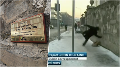 Plaque erected to commemorate guy who slipped on the ice on RTE News
