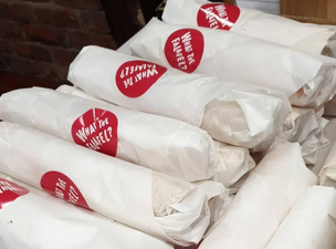 What The Falafel distributing free food to the homeless this evening