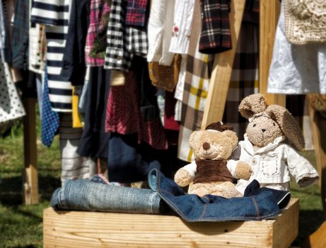 close up of yard sale items