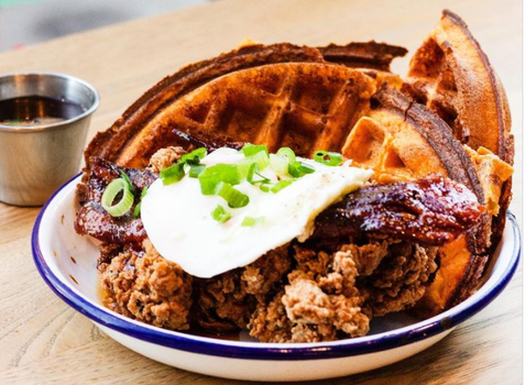 chicken and waffles with an egg from chimac dublin
