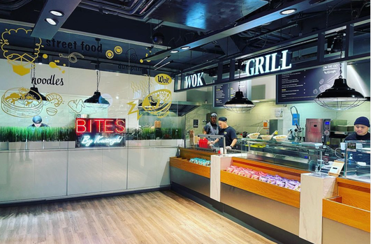 Bites by Kwanghi counter in Fresh Camden Street with "wok" and "grill" sections