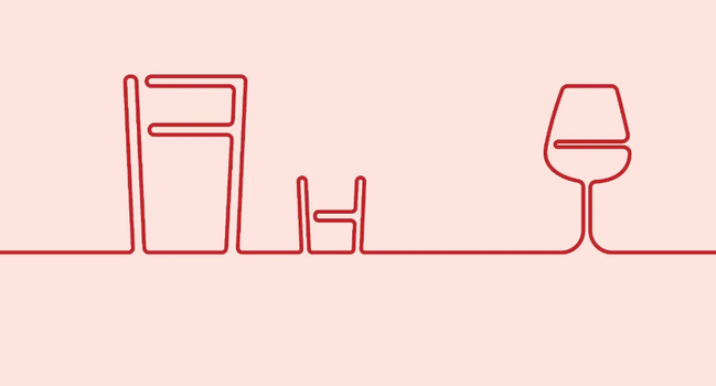 line drawing of beer and wine glasses on a bar