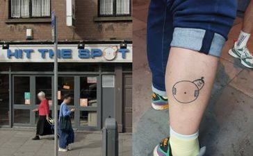 Someone got a tattoo of the Hit The Spot takeaway logo