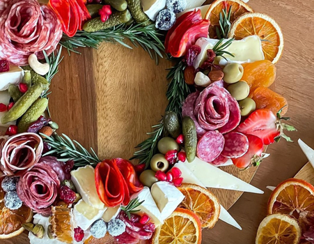 charcuterie board shaped like a christmas wreath