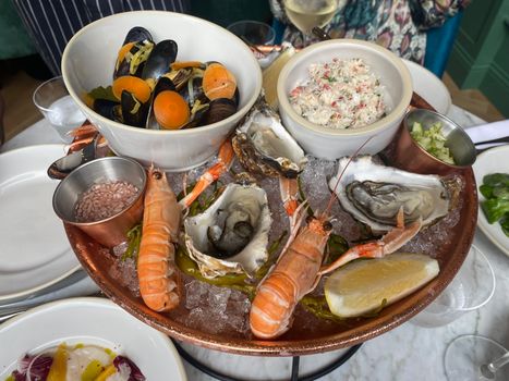 seafood platter with oysters, prawns and mussels from Chequer Lane