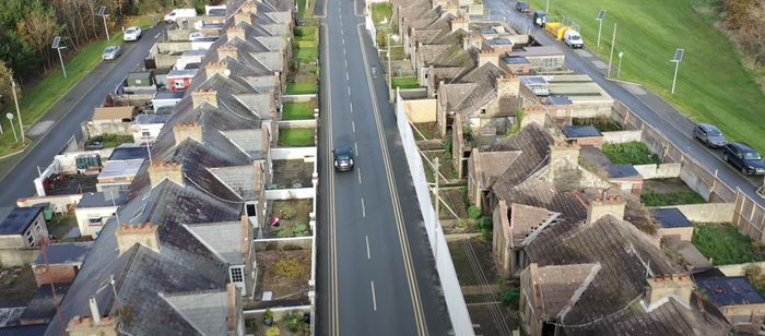 overhead shot of a row of cottages