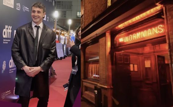 side by side images of Paul Mescal and the exterior of Workman's